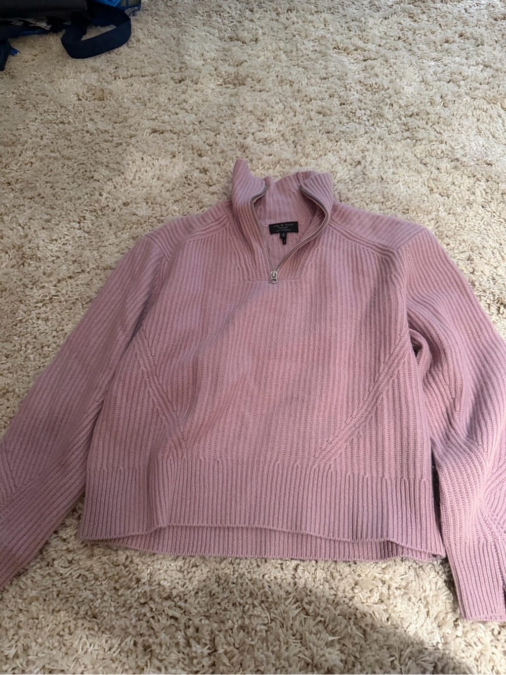 Rag and bone Pink cashmere Quarter-Zip Ribbed Women's Sweater